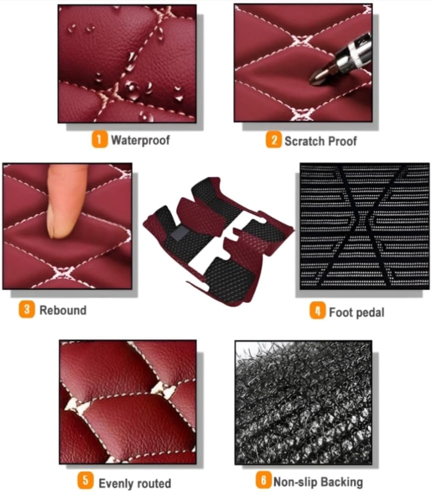 Add Personal Touch to Your Vehicle with IMEISH Customizable Logo Text Car Mats for 99% of vehiclesPads Protection Non-Slip Leather Floor Liners (Red Stripe)