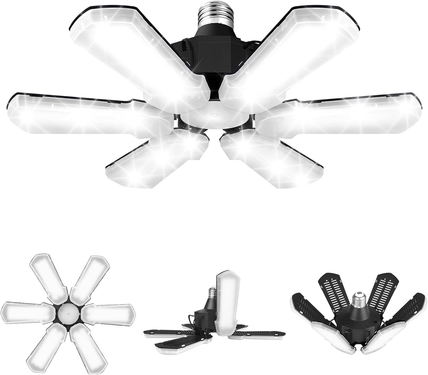 TANBABY Upgrade LED Garage Light, 150W Deformable Ceiling LED Shop Light, 15000LM E26/E27 Garage Lighting with 6+1 Adjustable Panels Bulb for Basement (1pack)