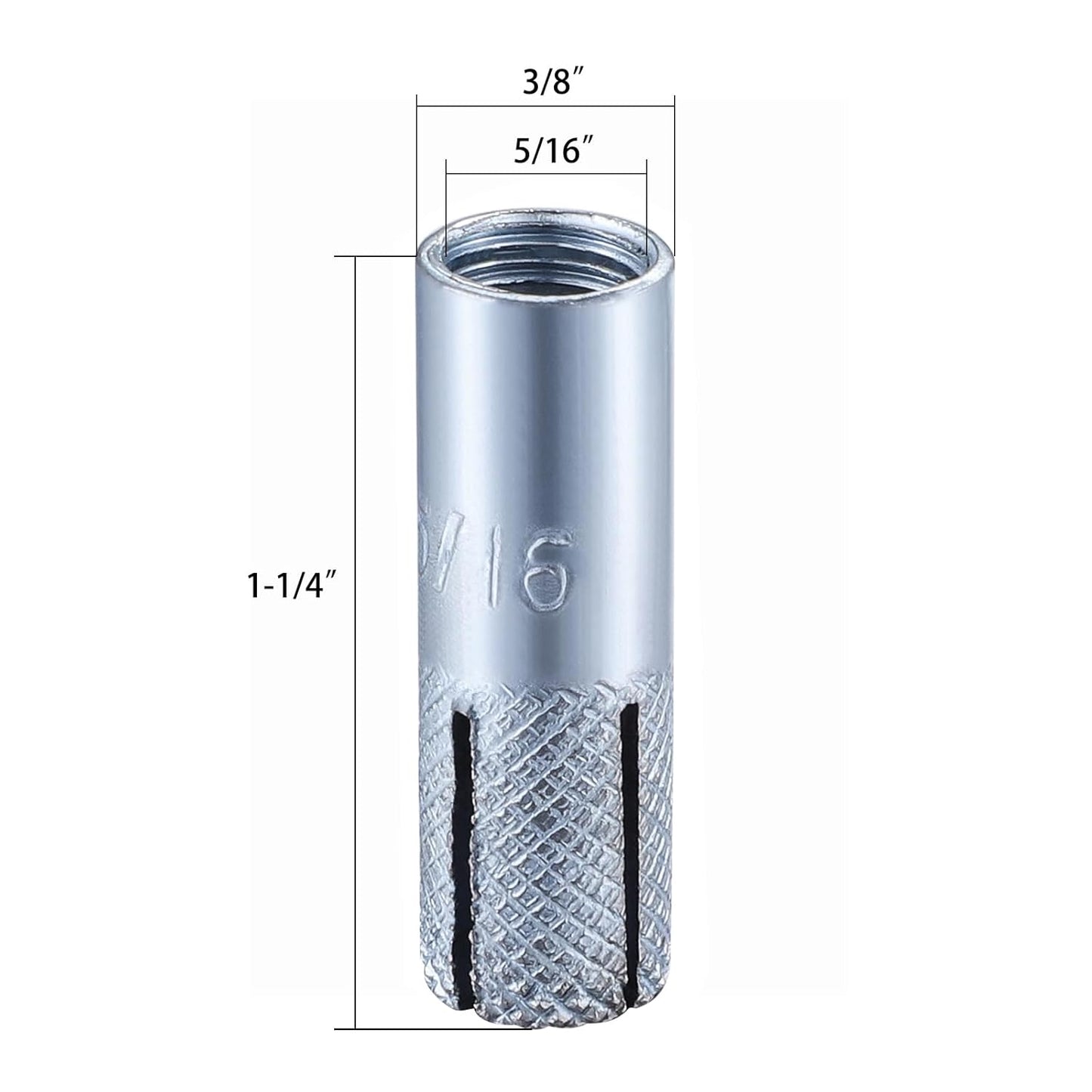 Wensilon(20 pcs) 5/16"-18 Premium Zinc Plated Carbon Steel Drop in Anchors Assortment, Knurled Drop-in-Anchor for Solid Concrete, Internal Forced Expansion Screw Bolts