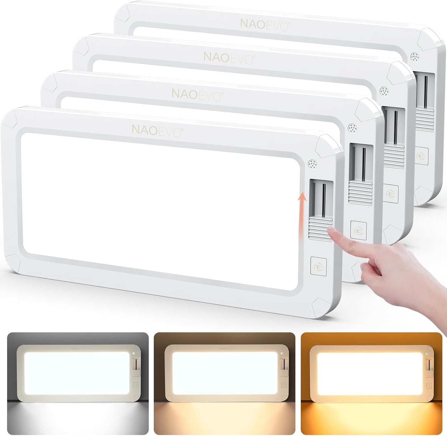 NAOEVO RV Lights Interior 2070LX, 1500LM RV LED Lights Interior 12V, Camper Lights Interior with 3 Color and Stepless Dimming, Energy-efficient RV Ceiling Light for Trailer Boat Car(4Pack, 2900-6500K)