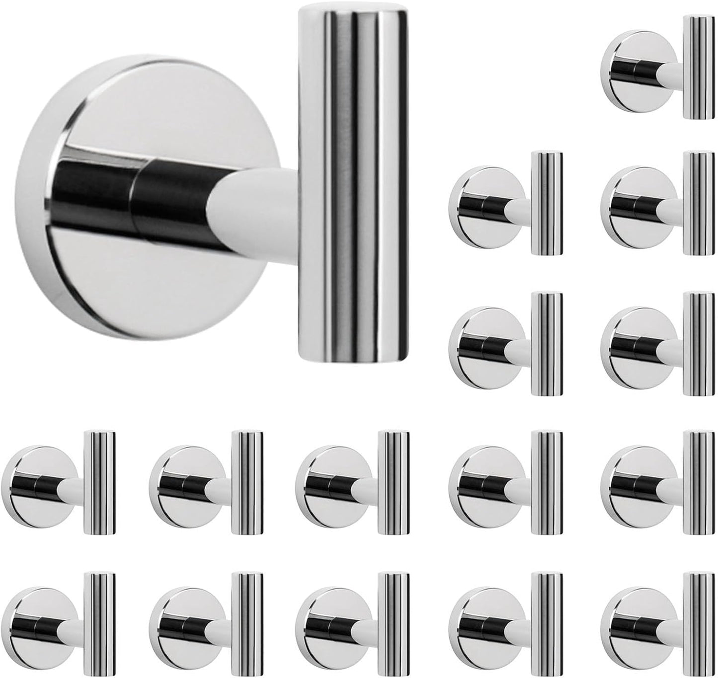 NearMoon Bath Towel Hooks- SUS 304 Stainless Steel Robe Hook Holder, Heavy Duty Coat Hook for Bathroom Livingroom Hotel Kitchen Garage, Wall Mounted (Chrome Finish, 16 Pack)