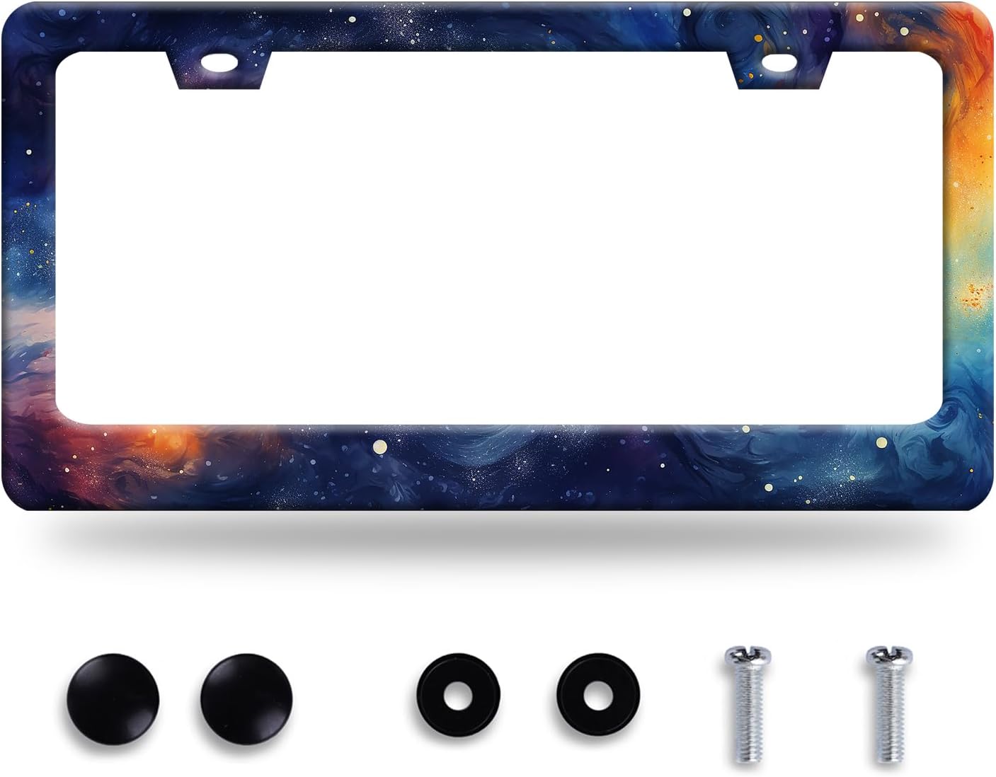 Watercolor Galaxy License Plate Frame Colorful Starry Sky License Plate Stainless Steel Funny License Plate Holder Men Women Galaxy Car Accessory Decoration 12.3" x 6.3"