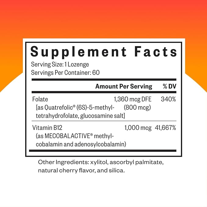 Seeking Health Methyl B12 with L-Methylfolate - MTHFR Support Supplement - Methylation Support Supplement - Lozenges to Support Brain Health & Energy - 60 Lozenges