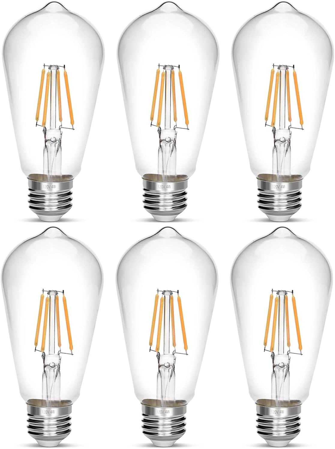 LED Edison Bulb 4W,Antique 40W Vintage Edison Bulb,E26 Light Bulb Non Dimmable Led Bulb 450 Lumens 2700K Warm White,Pack of 6