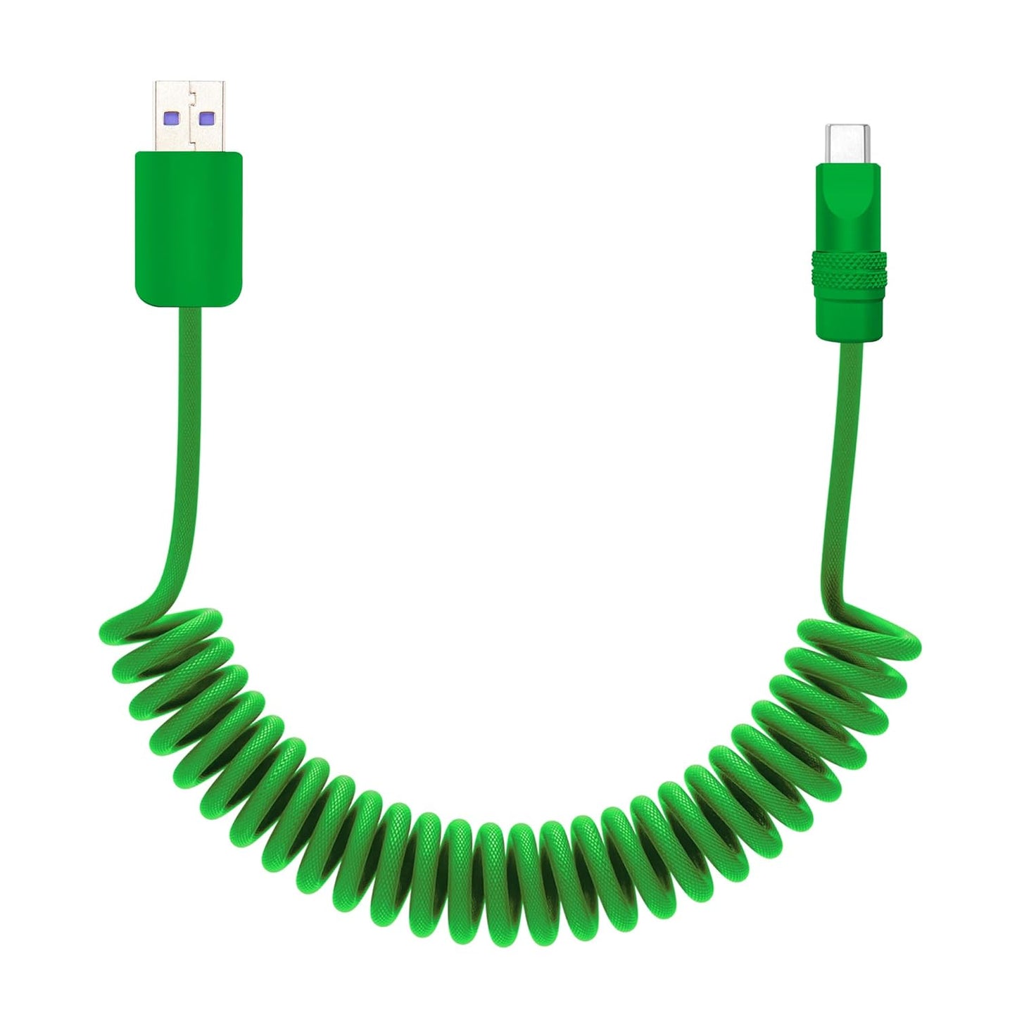 chubbycable Curly Chubby - Retractable Fast Charging Cable 240W Coiled Charger Cord for Car Durable USB-C Cable for Phones, Tablets and More, Green+Green, USB-A to Type-C, 1.3FT-2.3FT