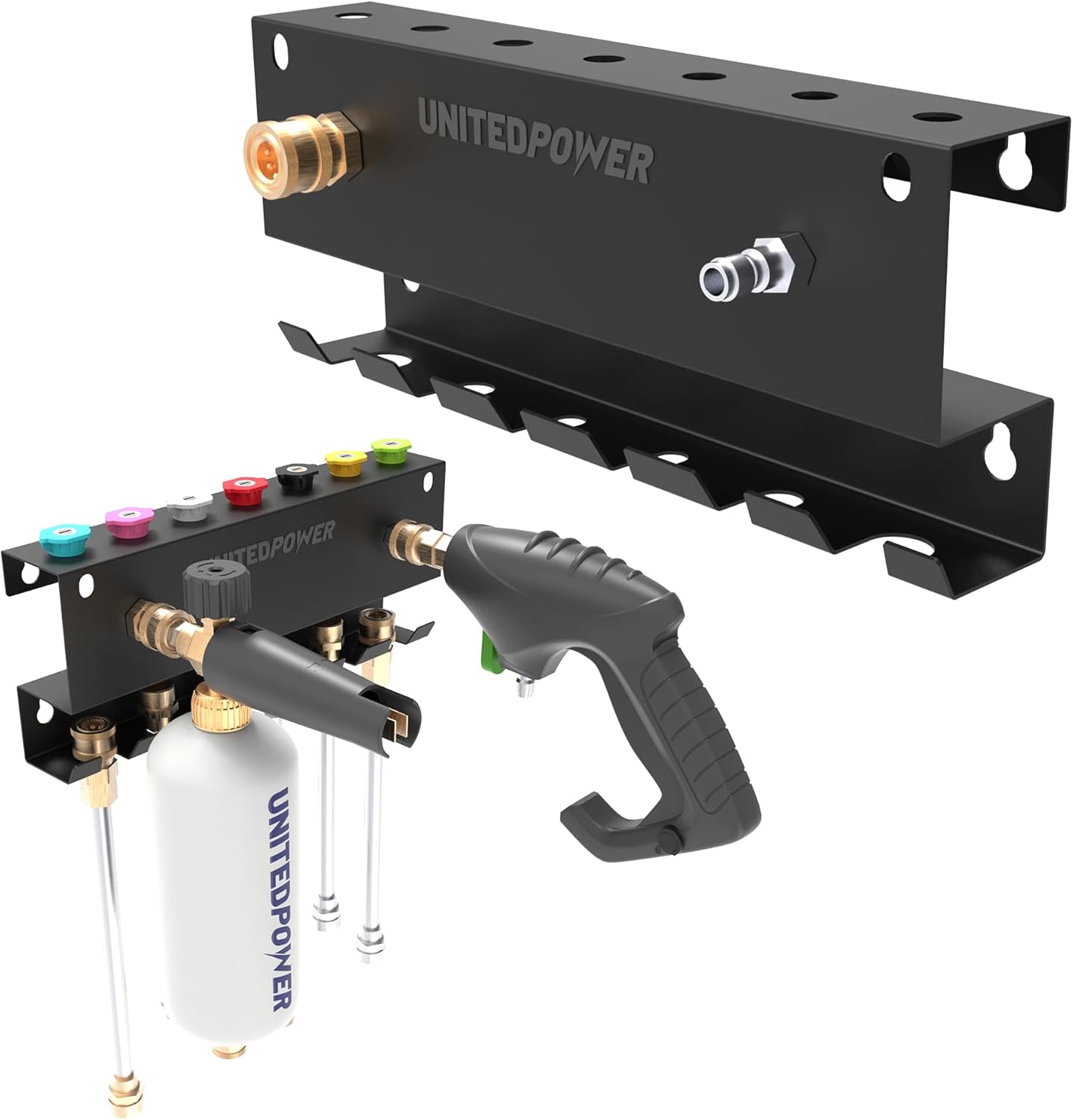 UNITEDPOWER Pressure Washer Gun Holder，Wall Mount Foam Cannon Holder，Tool Storage Rack for Pressure Washer Wand/Nozzle Tips, Car Wash Accessories Organizer, Black