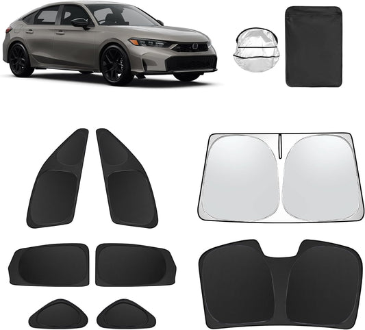 8pcs Car Window Shades for 11th Gen Honda Civic (NOT Hatchback) 2022-2025 Accessories,Windshield Side Rear Full Sunshade,Sun Visor UV Blocking, Privacy Protection and Blackout for Camping Outdoor