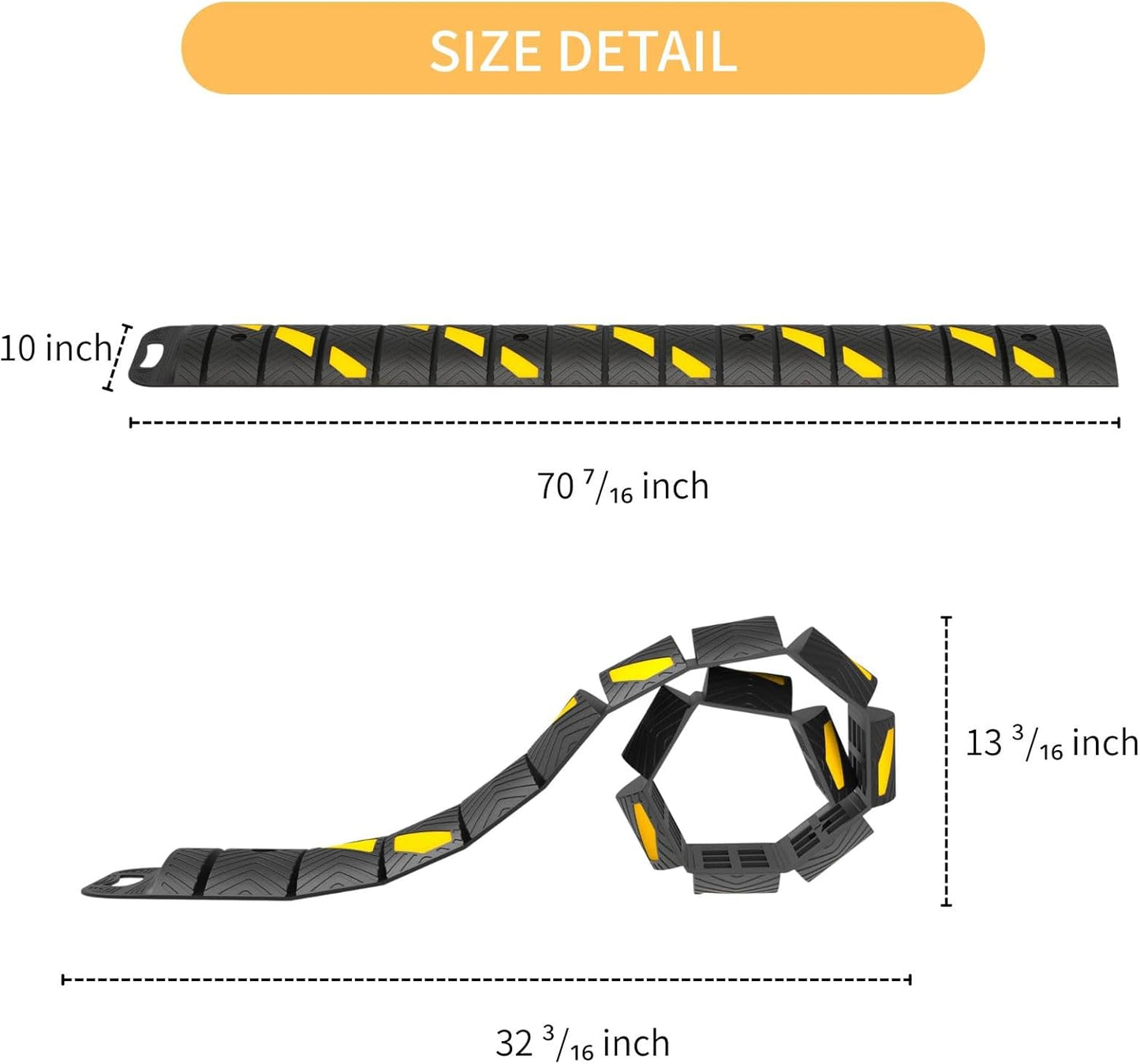 Portable Roll Up Speed Bump - 6Ft Collapsible Speed Humps for Driveway, Garage, Parking Lot - for Asphalt, Concrete, Gravel with Reflective Strips(Roll Up Speed Bump 6 Ft)