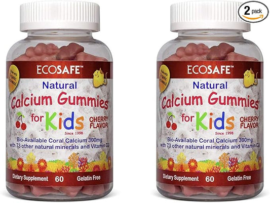 Coral Calcium Vitamin D3 Kids Gummy, Natural Cherry Flavor, Non GMO, Gluten-Free, Dairy-Free, Soy-Free and Gelatin Free - 300 mg of Calcium, and 800 IU of Vitamin D3-60 Gummies (1 Pack)
