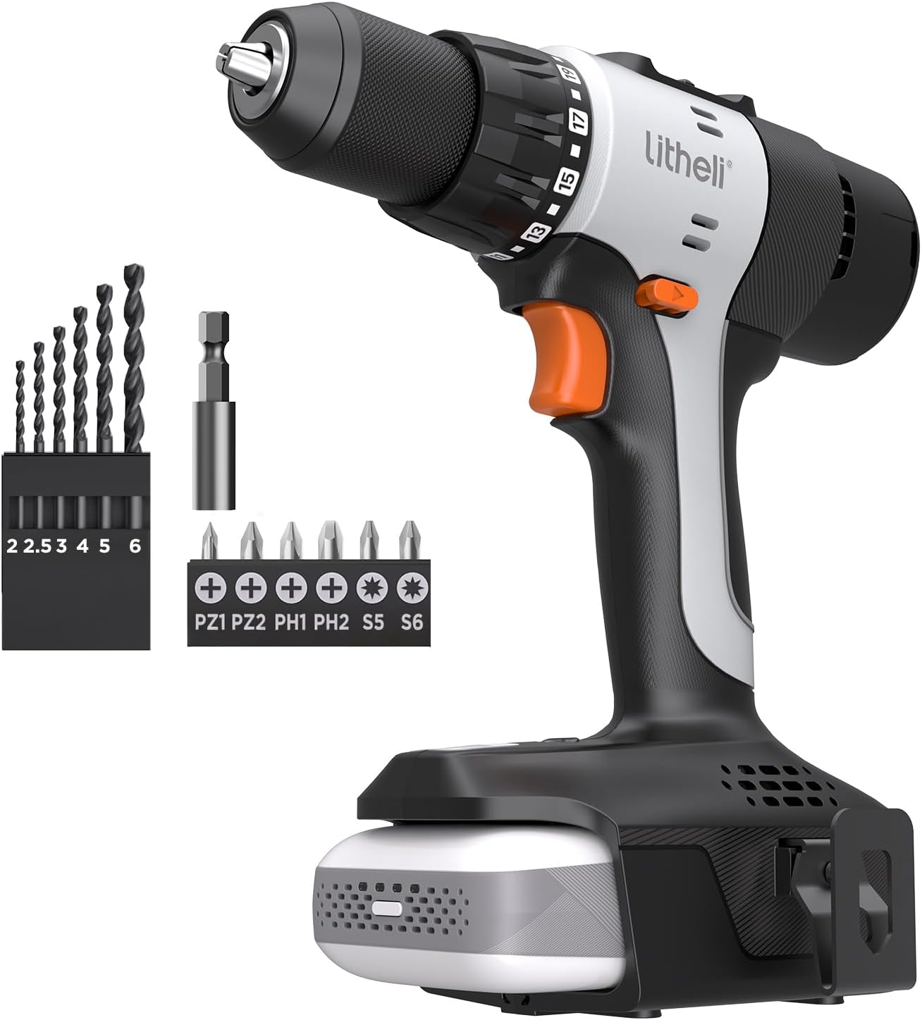 Litheli 20V Cordless Drill Driver, Electric Power Drill with 2 Variable Speed Settings, 1/2 Inch Keyless Chuck, 21+1 Clutch Settings with Maximum Torque of 443 In-lbs (Charger not Included)