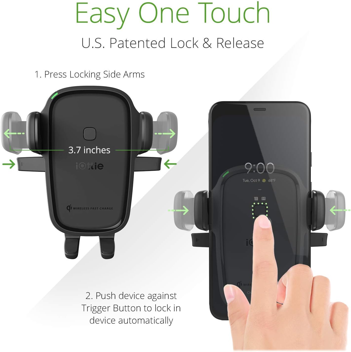 iOttie Car Charger Easy One Touch Wireless 2 Qi Charging CD Slot + Air Vent Combo Phone Mount for iPhone, Samsung Galaxy, Huawei, LG, Smartphones, Black