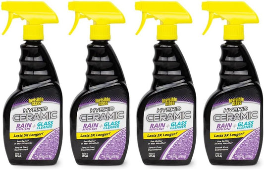 Invisible Glass 92183-4PK Hybrid Ceramic Rain Repellent and Glass Cleaner Cleans and Protects Car Windows and Windshields with Long-Lasting Water-Repellent Si02 Technology, 16 Fl Oz, Pack of 4