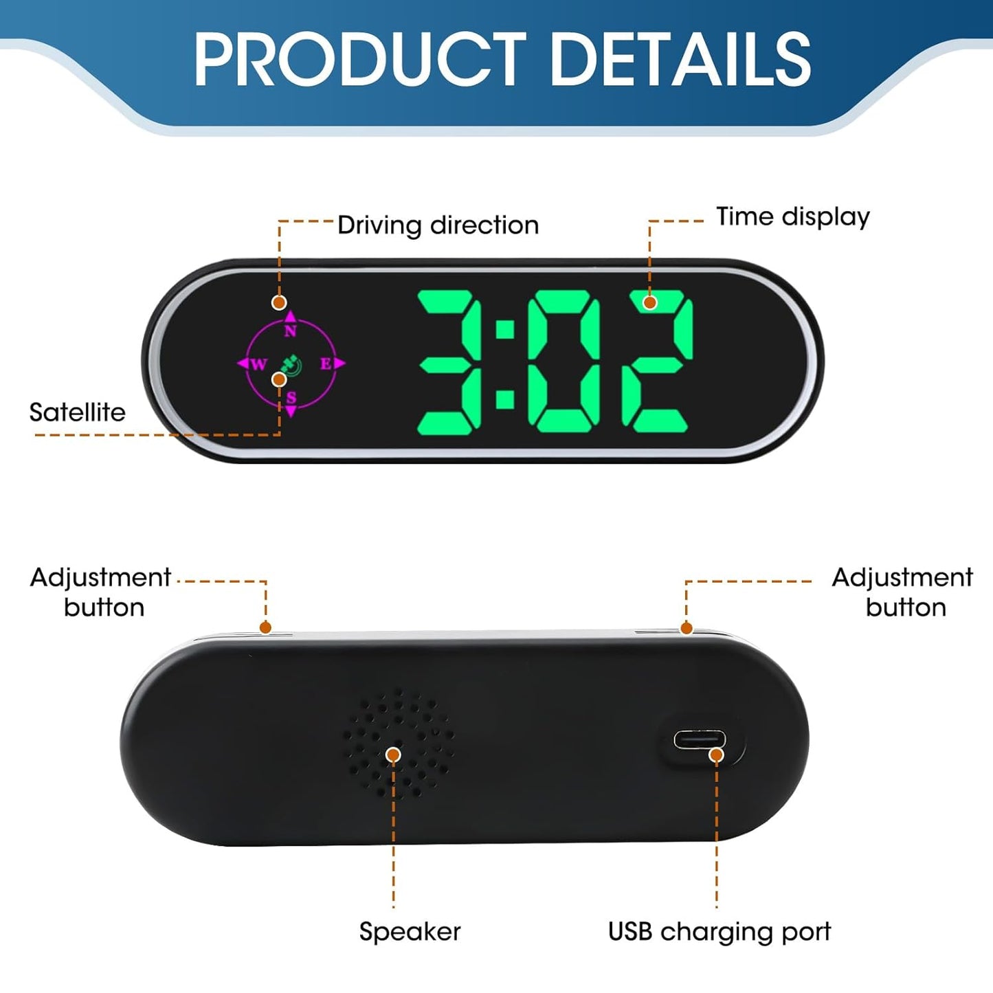 GPS Digital Speedometer for Car MPH, Universal HUD Speed Meter with LED Large Font & USB Cable, Plug and Play for Truck Motor SUV Golf Cart All Vehicles (Contain Car Charger Adapter)