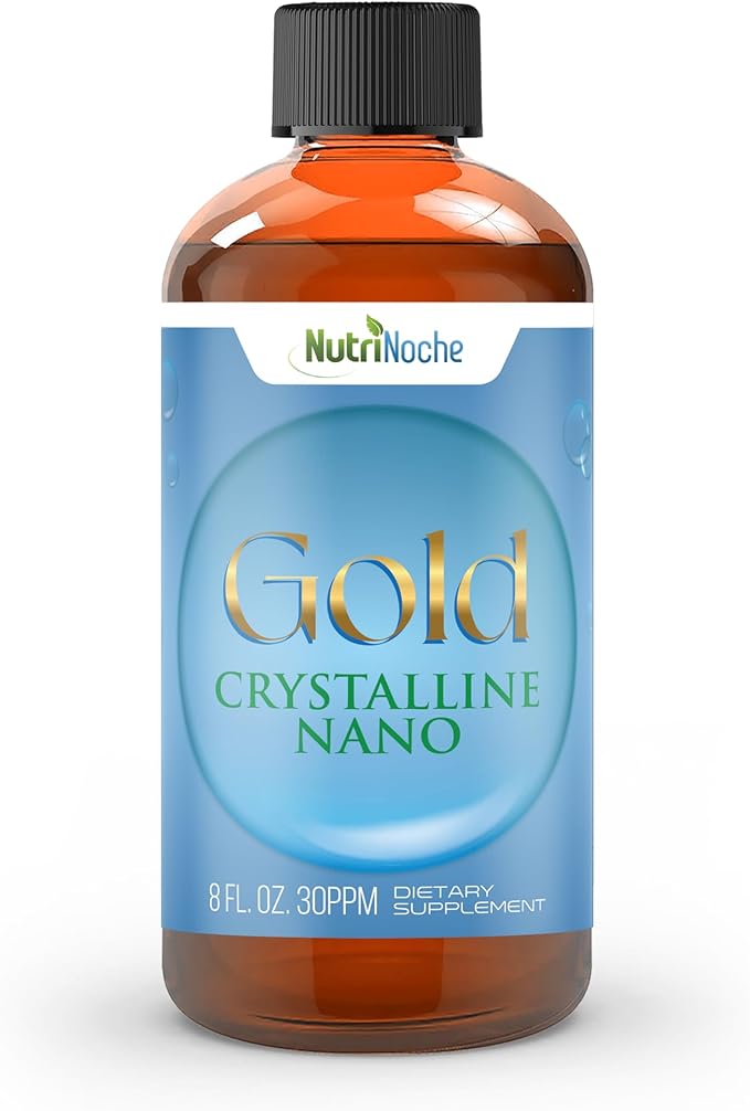 Colloidal Gold Liquid Organic Supplement by Nutrinoche - 100% Pure Nano Gold Mineral - Supports Mental Clarity, Focus & Relaxation - 8 oz Bottle - Vegan, Gluten-Free - Crystalline - 30 ppm