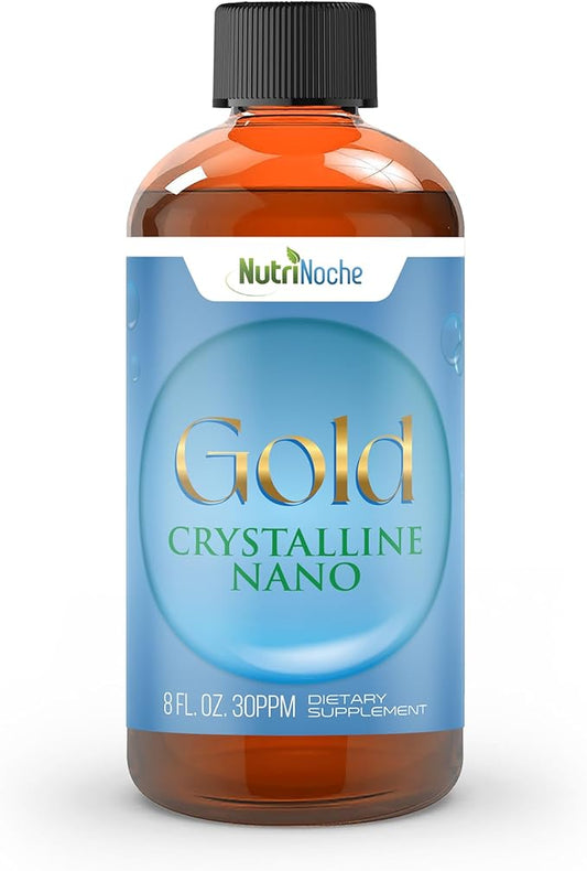 Colloidal Gold Liquid Organic Supplement by Nutrinoche - 100% Pure Nano Gold Mineral - Supports Mental Clarity, Focus & Relaxation - 8 oz Bottle - Vegan, Gluten-Free - Crystalline - 30 ppm