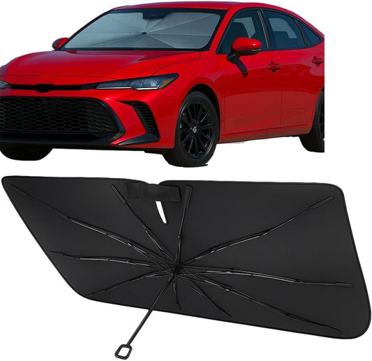 Proadsy Windshield Sun Shade Umbrella for Toyota Camry 2018-2025 2026 Foldable Car Umbrella Sunshade with Soft TPU Handle Spring Structure Crystal Cooling Material Protect Car from Rays & Heat