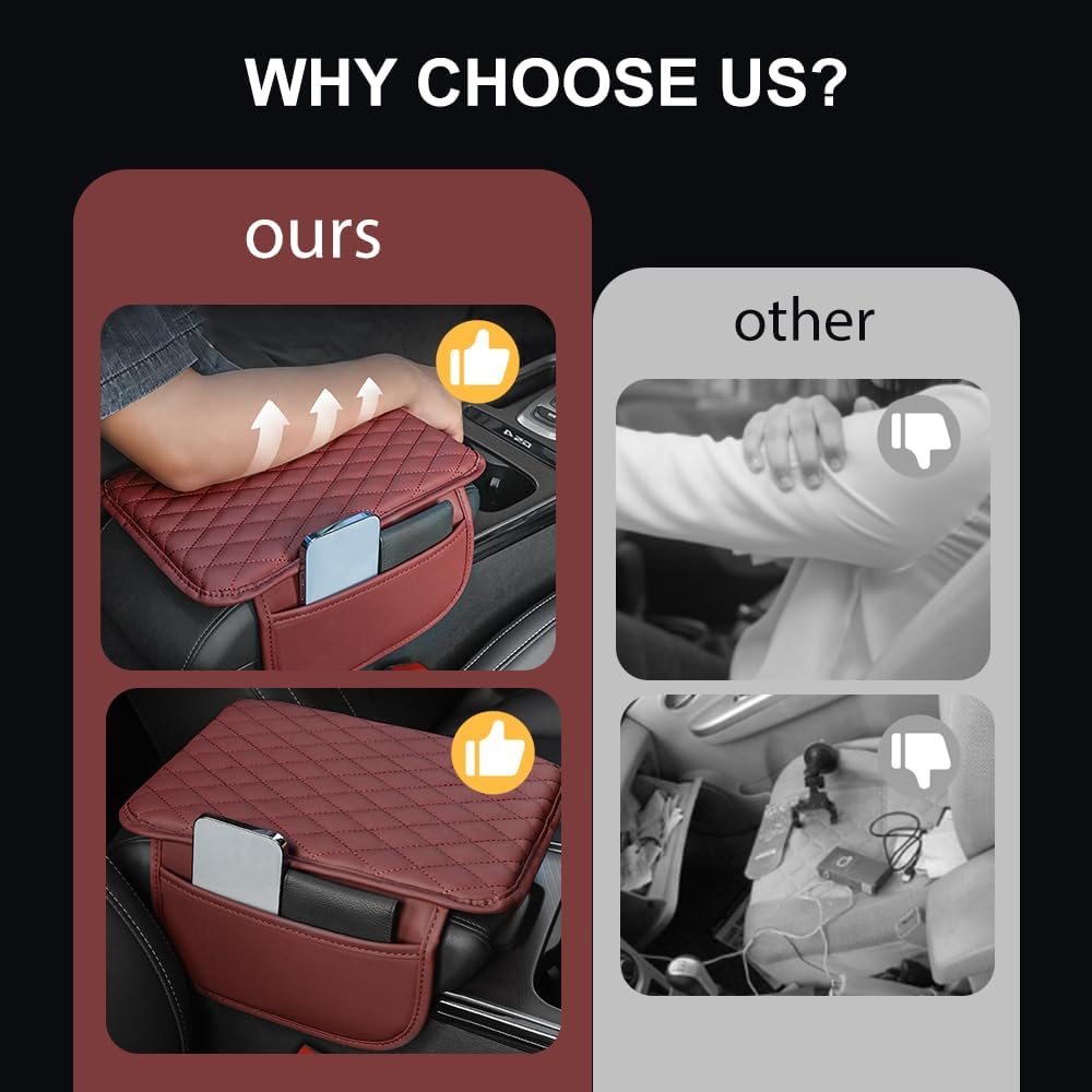 Memory Cotton Leather Car Armrest Box Pad, 2025 New Universal Style Memory Cotton Car Armrest Box Pad, Upgrade Vehicle Seat Box Cushion Protector for SUV Truck (Brown)