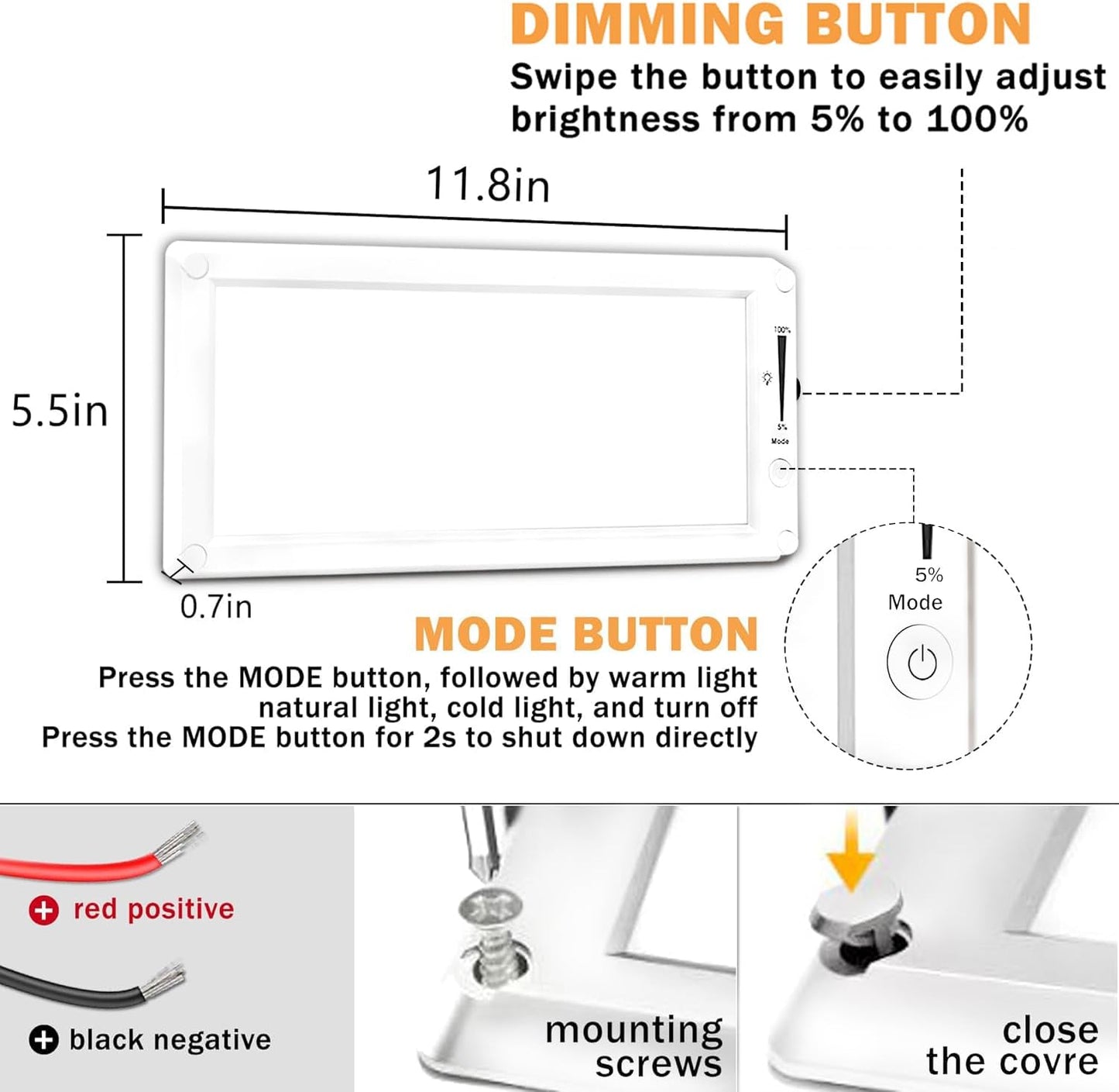 8 Pack RV Lights Interior,3 Color RV LED Super Bright Fixture,12V RV Ceiling Dome Light with ON/Off Dimmable Switch Energy Saving for RV/Camper/Car/Trailer/Boat