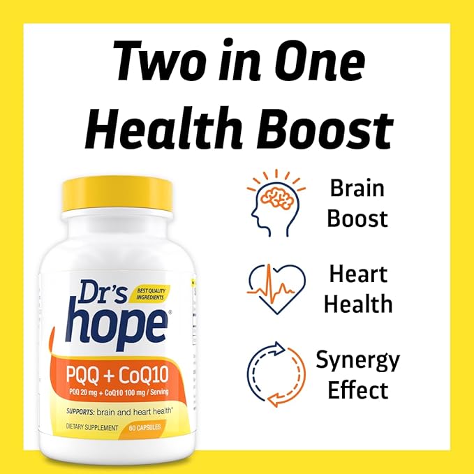 PQQ CoQ10 - PQQ 20mg With CoQ10 100mg, PQQ Supplement With Coenzyme Q10 Supplement Supports Brain Health, 60 Veggie Caps - 1 Capsule per Serving