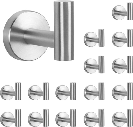 NearMoon Bath Towel Hooks- SUS 304 Stainless Steel Robe Hook Holder, Heavy Duty Coat Hook for Bathroom Livingroom Hotel Kitchen Garage, Wall Mounted (Brushed Nickel, 16 Pack)