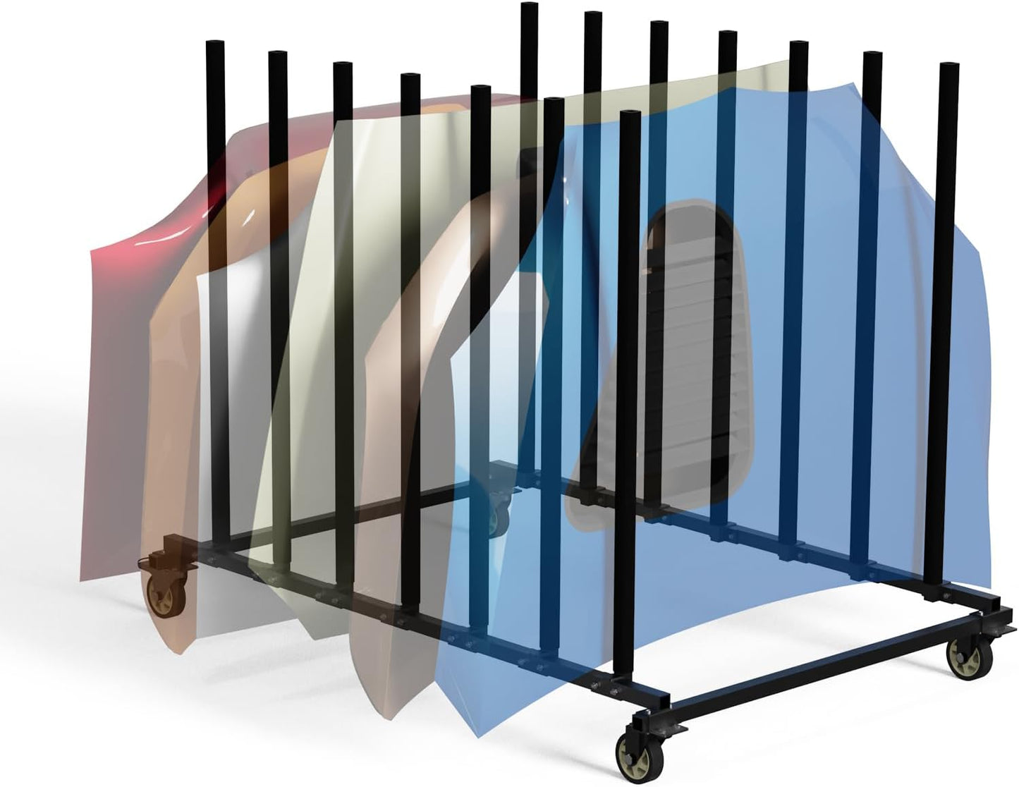 Vehicle Hood Storage Cart, 6 Hood Storage Rack with Dedicated Area for Each Hood Maximize Space Utilization 4 Inch Swivel Caster Allow Floor Mobile Vehicle Hood Storage Cart Smooth Maneuverability