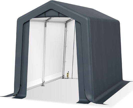 Sophia & William Outdoor Storage Shed Carport 6x10 ft Heavy Duty, Portable Garden Yard Car Port Shelter Storage Tent Garage with Roll Up Doors and Ventilation, Grey