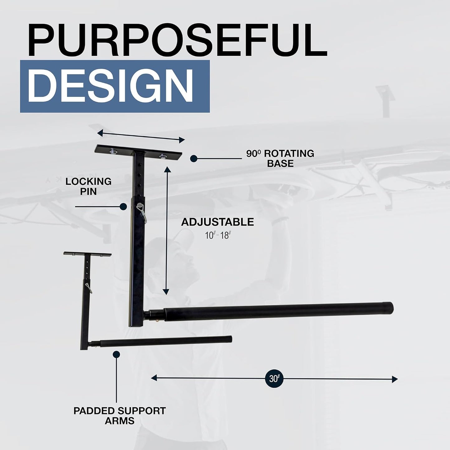 StoreYourBoard Adjustable Kayak Ceiling Rack – Hi Port 2 Garage Ceiling Kayak Hanger | Adjustable Overhead Kayak Storage for Recreational & Touring Kayaks | Garage Organization