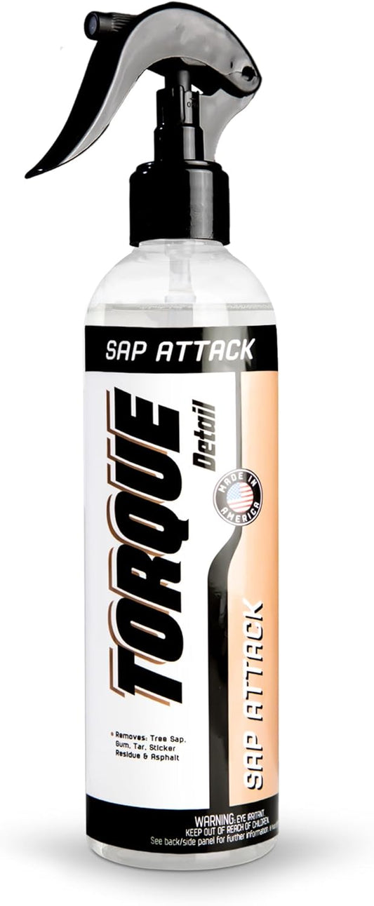 Torque Detail Sap Attack 8oz - Removes Tree Sap, Tar, Gum, Sticker Residue & Asphalt - Sap, Tar, Adhesive, Sticker Remover For Cars