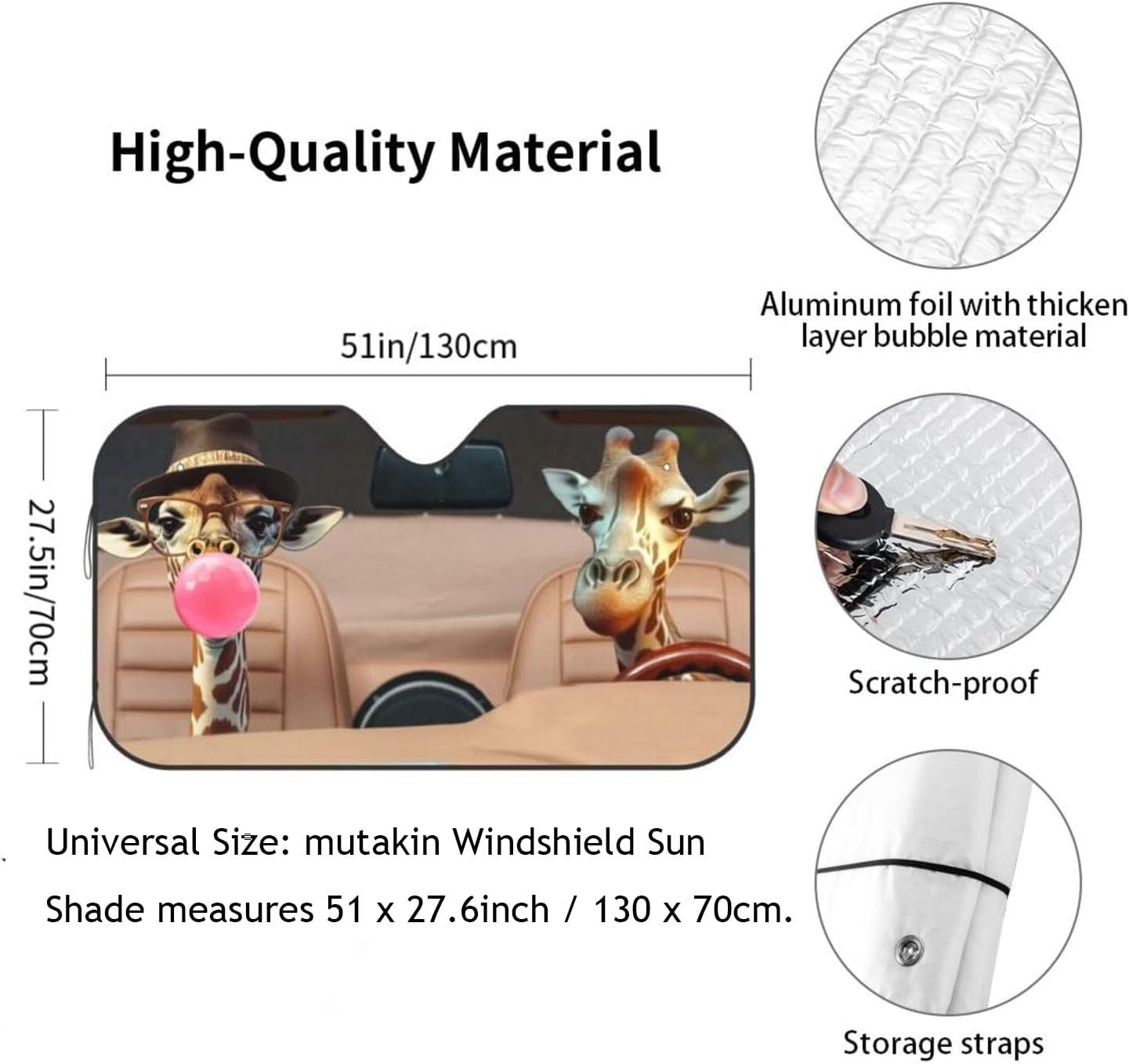 Funny Giraffe Car Sun Shade Windshield Sunshade Foldable Front Window Shield Cover for Truck SUV