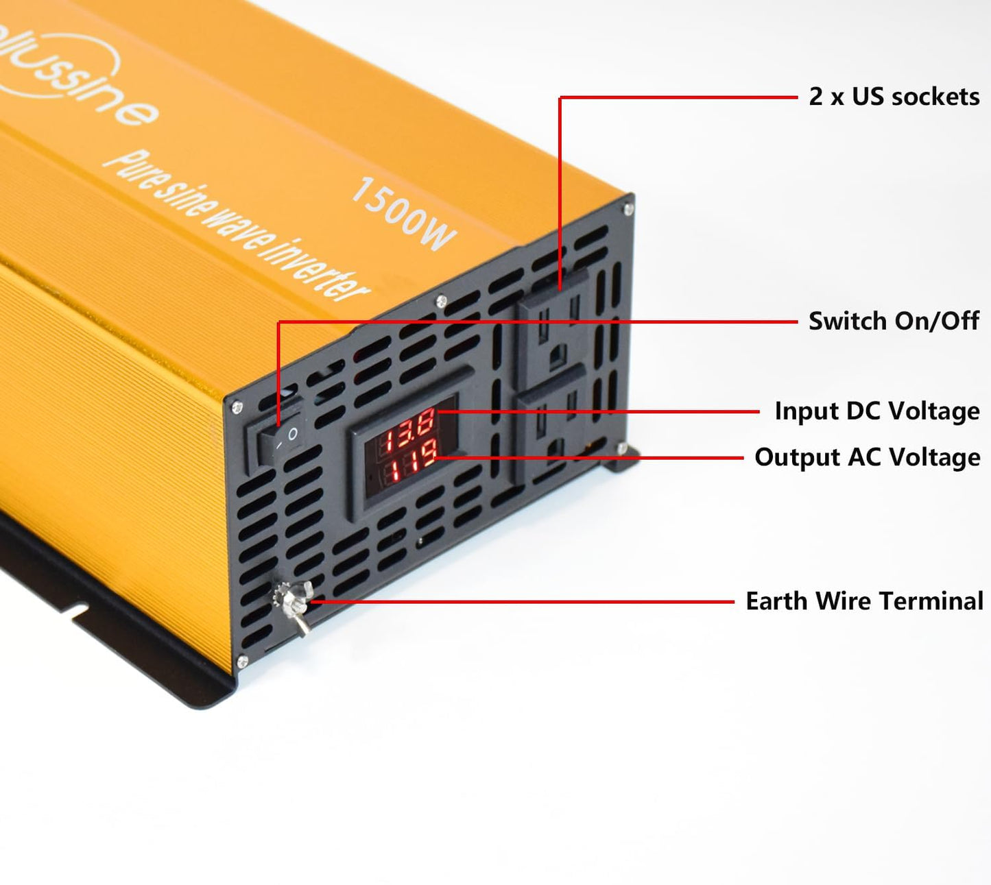 1500W Pure Sine Wave Inverter-48V DC to 110V 120V AC Power Converter with 2 AC Outlets, 48 Volt Power Inverter for Truck, Rv, Camping, Home, Emergency Power
