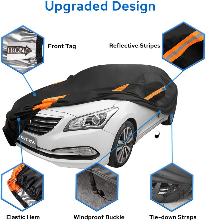 Avecrew Car Cover Waterproof All Weather for Automobiles, Outdoor Heavy Duty Full Exterior Covers for Sedan(186"-193")