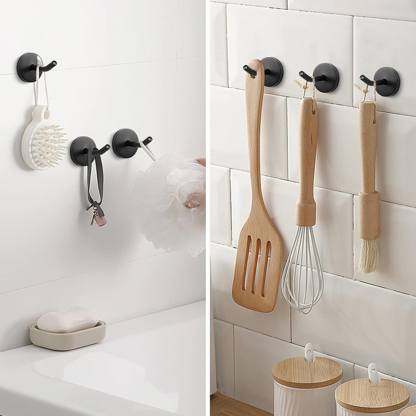 NearMoon Coat Hooks, Wall Hooks for Hanging Hat Hurse Robe, 304 Stainless Steel Heavy Duty Towel Hangers for Bathroom Livingroom Hotel Kitchen Garage, 6 Pack (2 Inch, Matte Black)