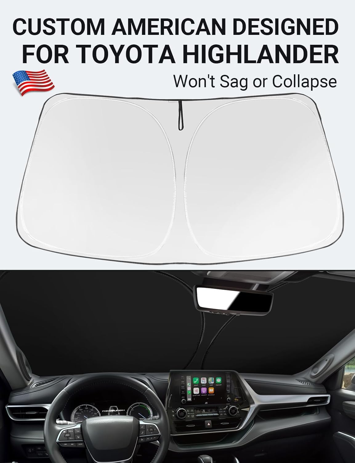 Proadsy for Toyota Highlander 2020-2024 2025 Windshield Sun Shade 4-Layer Foldable Highlander L LE XLE Limited Platinum Front Sunshade Protector Sun Visor Blocks UV Rays Keep Car Cooler