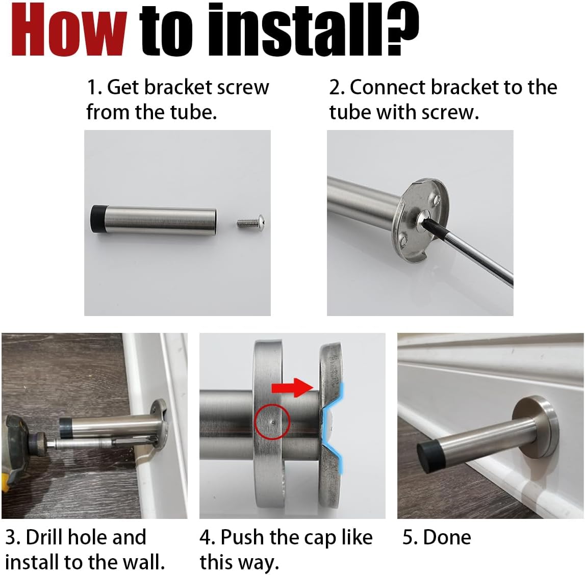 JQK Door Stopper Chrome, 304 Stainless Steel Thicken 1mm Sound Dampening Door Stop Bumper Wall Protetor 2 Pack, Polished Chrome, DSB5-CH-P2