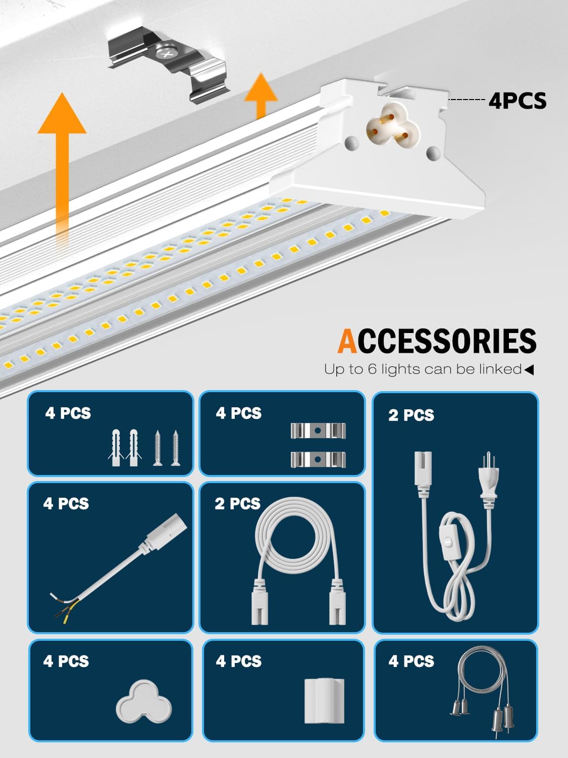 Upgrade Super Bright Hanging | Surface Mount 4' 10000LM 5000K 60W Linkable 4FT Led Shop Light, 4FT Led Shop Light for Workshop Garage Lighting Factory Warehouse Shop Workbench 4 Pack