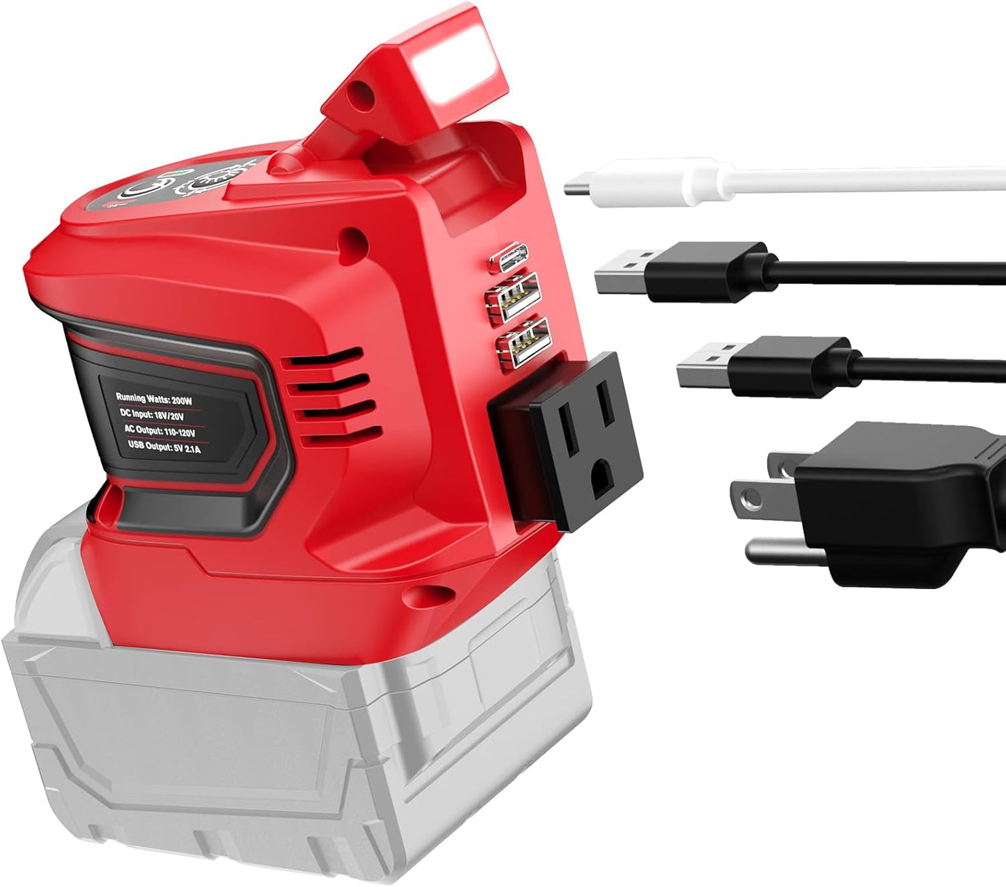 Power Inverter Compatible with Milwaukee 18V Battery,Ecarke 200W Portable Power Supply Inverter,DC 18V to AC 110V~120V Battery Station with 2 USB&AC Powered Outlet Phone Charger