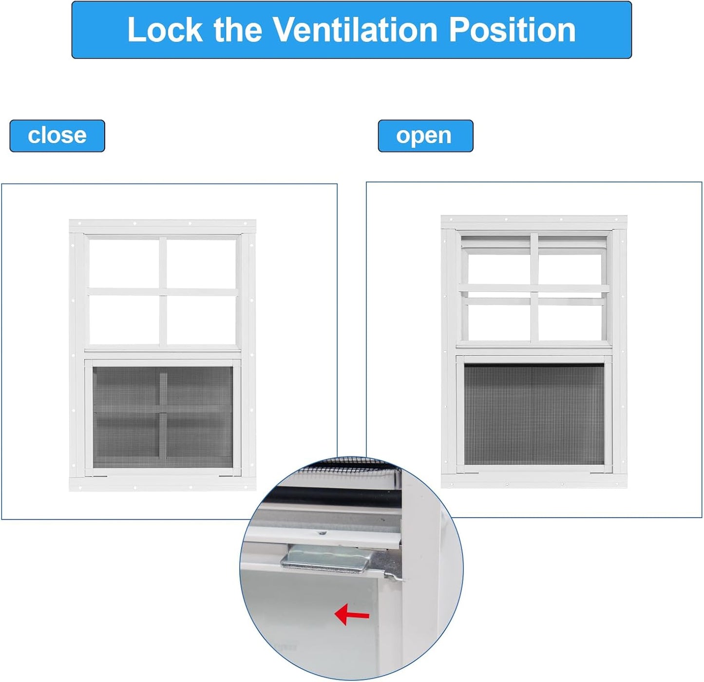 NeatiEase Upgraded Shed Windows 2 Pack, 36" x 36" Windows with Tempered Glass and Stainless Steel Screen for Shed, Chicken Coop, Playhouse, Household, Garage(White)