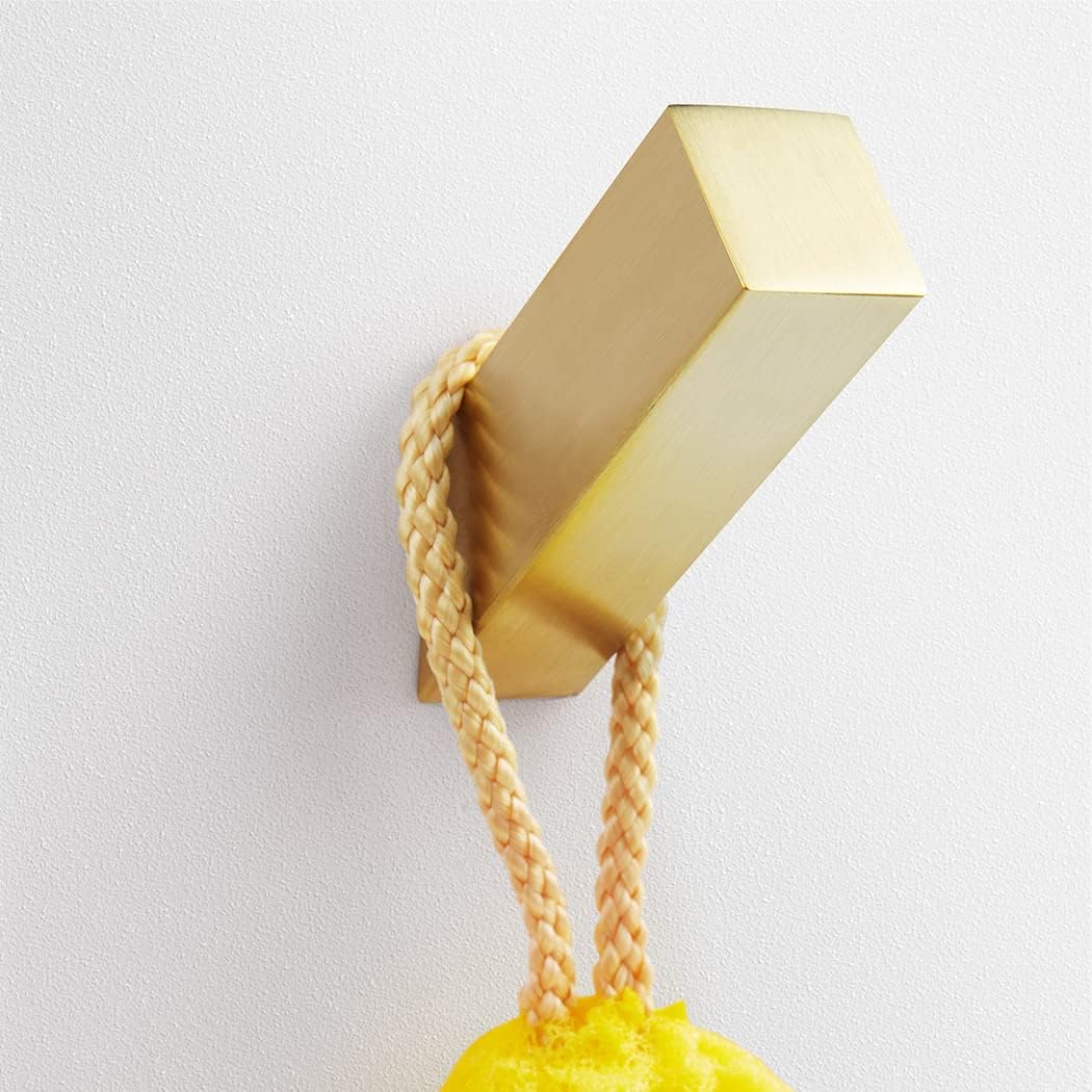 NINETREX Gold Towel Hooks for Bathroom Modern Wall Mounted Heavy Duty SUS304 Stainless Steel Hook ，Square Robe Hooks for Bathroom Kitchen Entryway，Brushed Gold，4 Pack