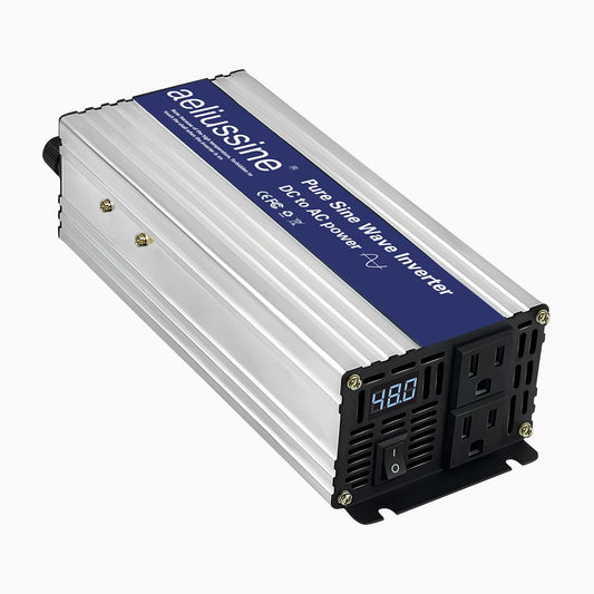 800W Pure Sine Wave Inverter-48V DC to 110V 120V AC Power Converter with 2 AC Outlets, 48 Volt Power Inverter for Truck, Rv, Camping, Home, Emergency Power