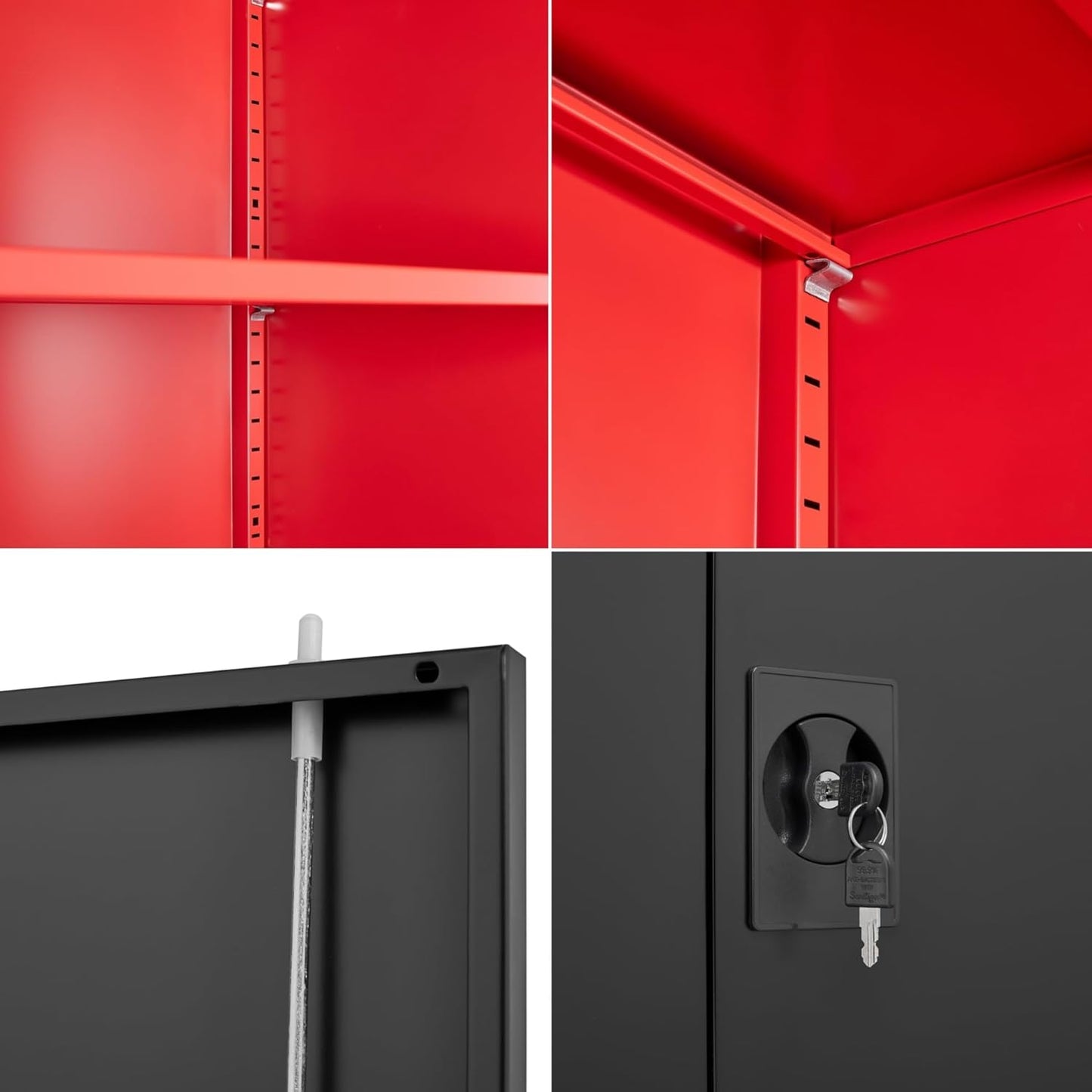 SISESOL Wide & Deep Metal Storage Cabinet with Lock & 5 Adjustable Shelves,72" Red Black Garage Storage Cabinet with Locking Doors,Lockable Cabinets for Home,Office,Shop,Garage,Basement 72x36x18