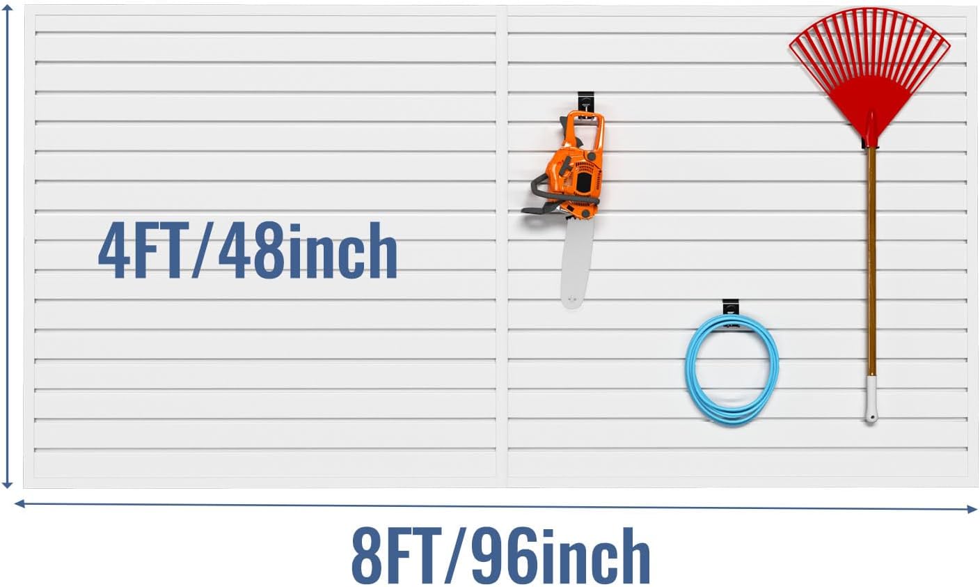 Slatwall Panel Garage Organizer PVC Slatwall Heavy Duty Wall Mounted Rack, Interlocking Slat Wall Panels for Tool Organization Peg Board(White 4 x 8 ft)