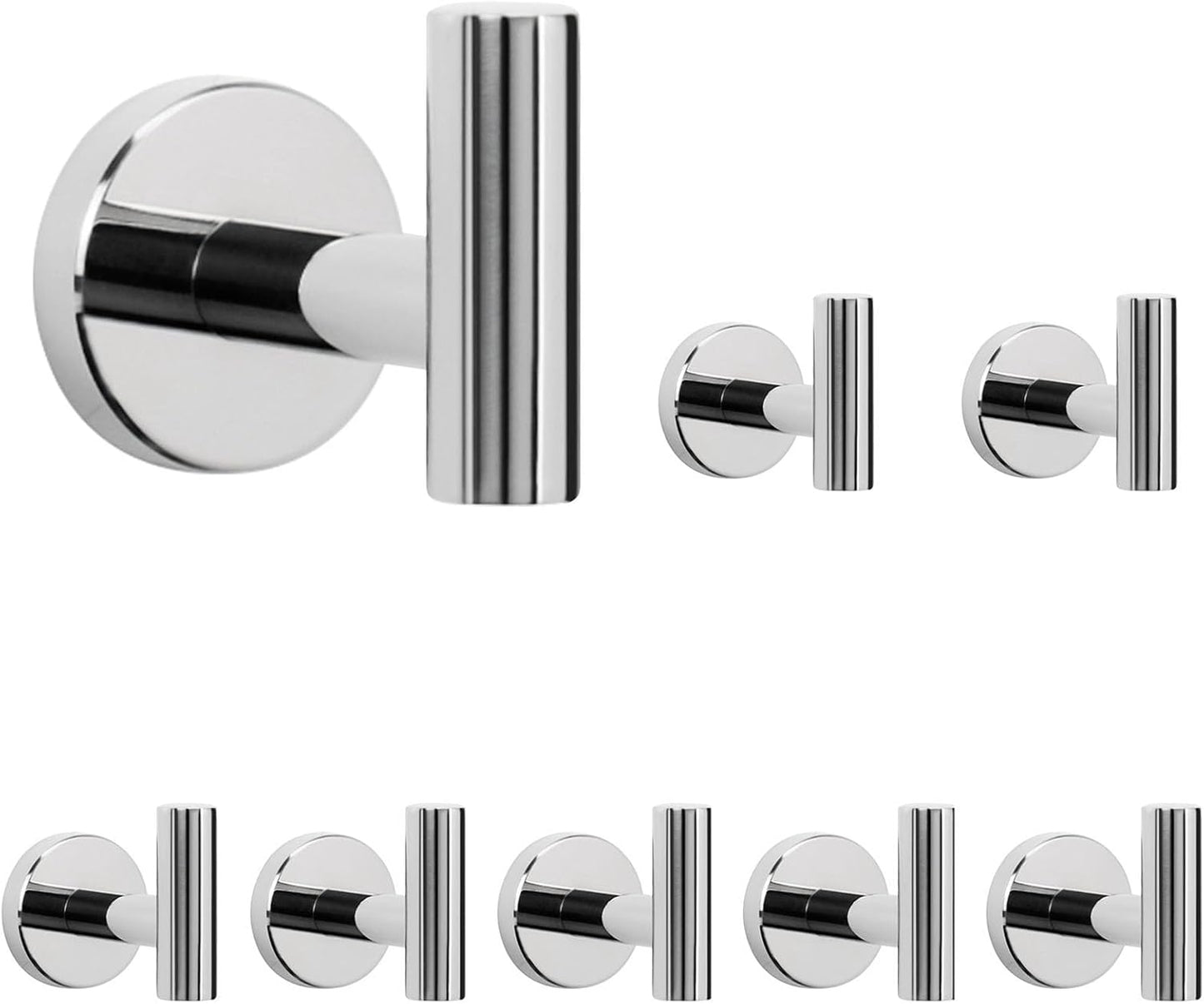 NearMoon Bath Towel Hooks- SUS 304 Stainless Steel Robe Hook Holder, Heavy Duty Coat Hook for Bathroom Livingroom Hotel Kitchen Garage, Wall Mounted (Chrome Finish, 8 Pack)