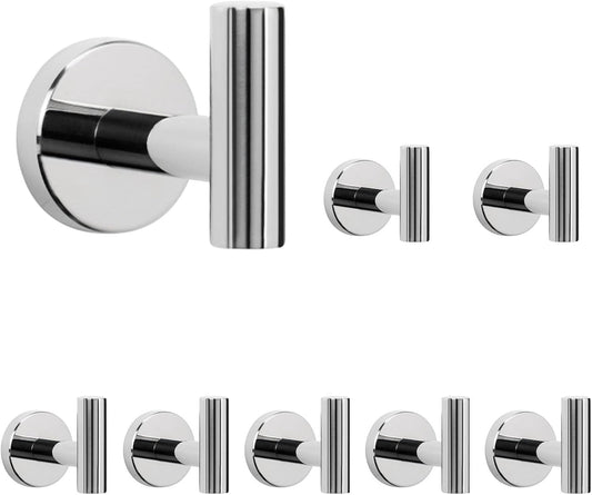 NearMoon Bath Towel Hooks- SUS 304 Stainless Steel Robe Hook Holder, Heavy Duty Coat Hook for Bathroom Livingroom Hotel Kitchen Garage, Wall Mounted (Chrome Finish, 8 Pack)