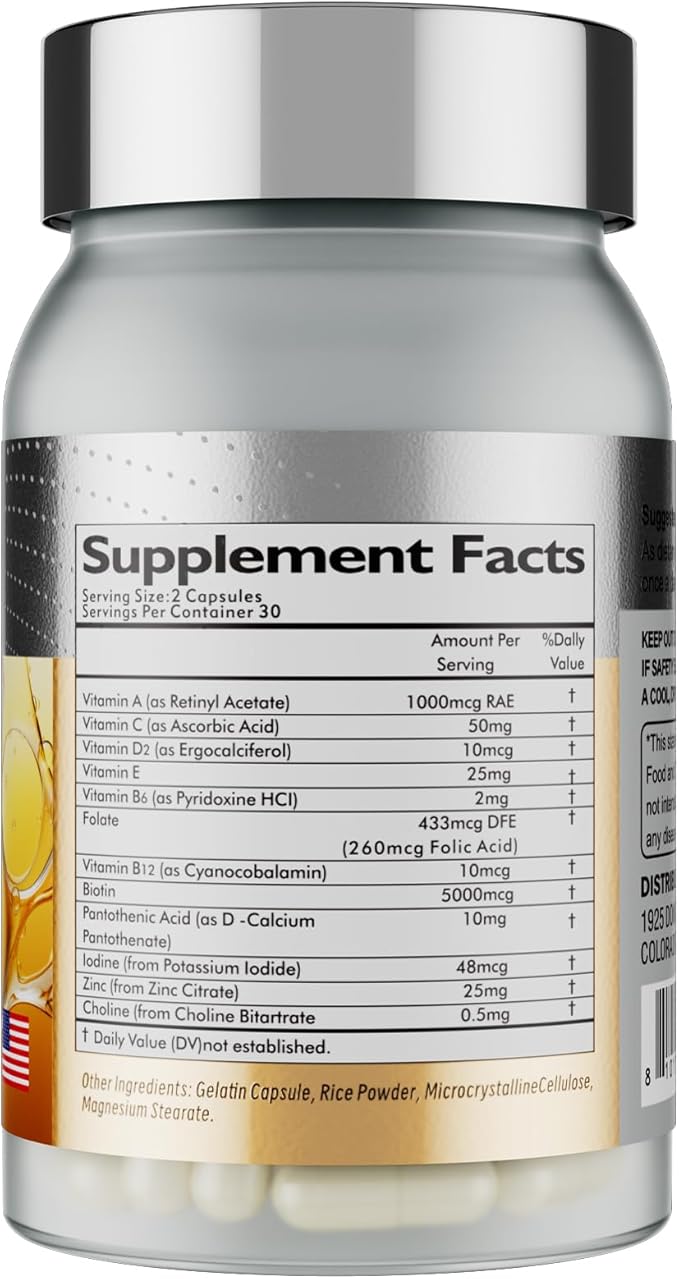 Biotin for Hair Growth Women Men - Biotin Supplement 5000 mcg, with Vitamin C E B12 B6 A Support Strong Nails Skincare Hair Health - USA Made - 120 Capsules / 2 Packs