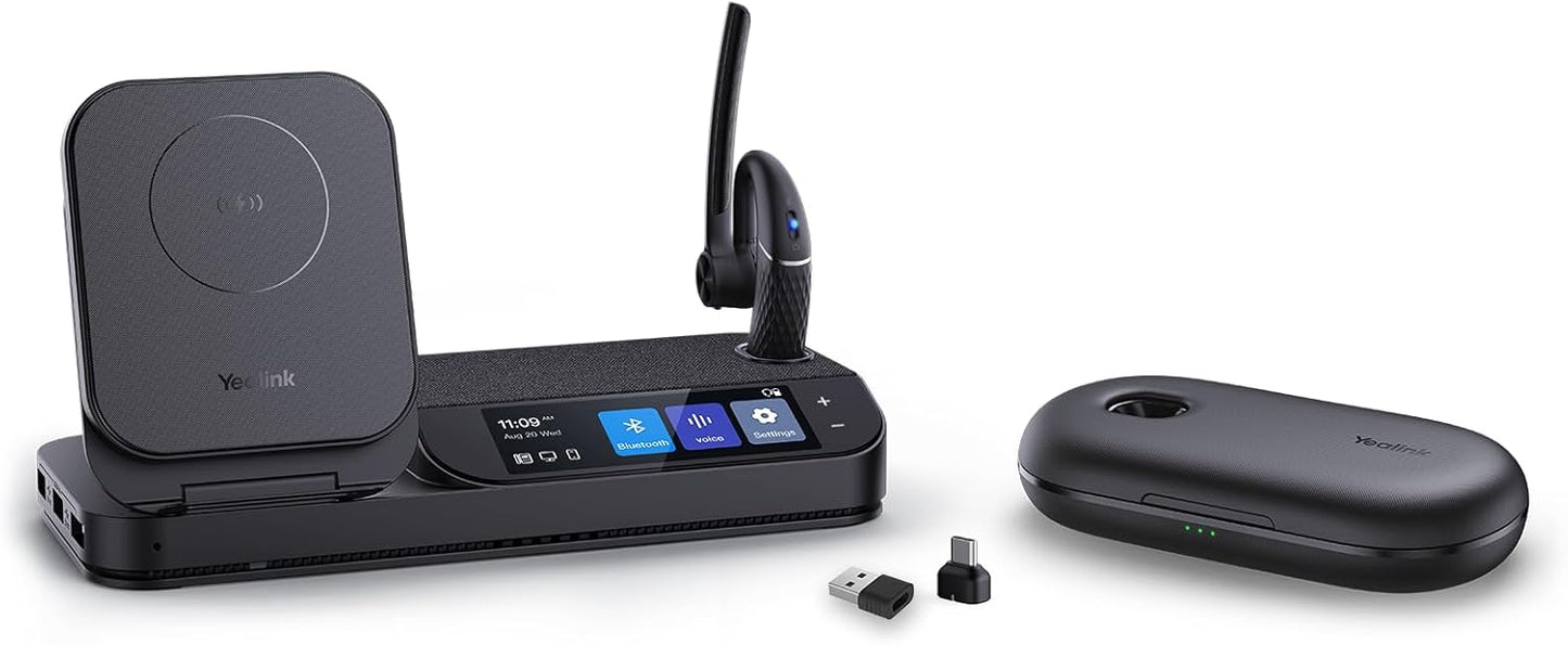 Yealink BH71 Workstation Pro Bluetooth Headset for Office Phone, Computer, Mobile, Work with Teams (Certified) Zoom, Charging Case, Wireless Charging Pad, Speakerphone, USB 3.0 Hub, 3-Inch Touchscreen