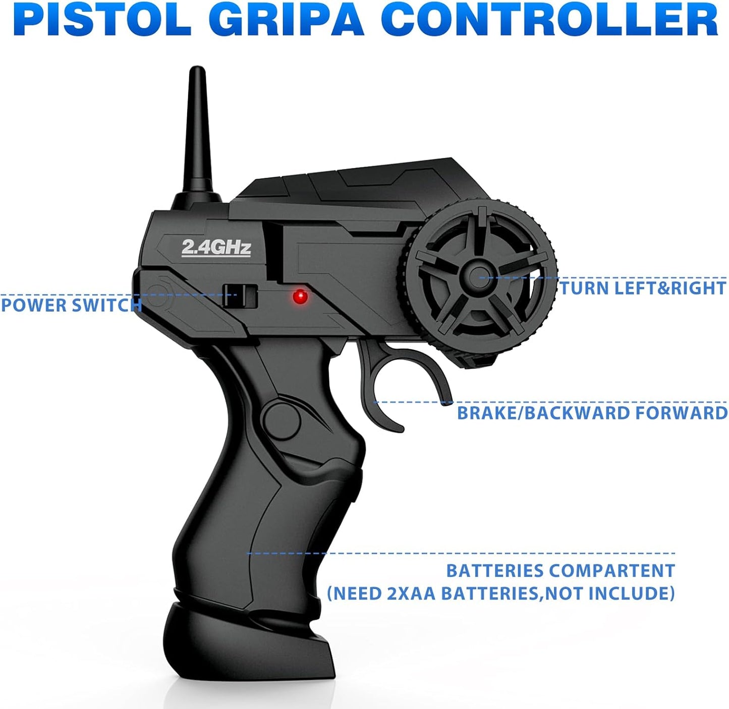 RC Drift Car, 1/24 2.4GHz 4WD Remote Control Car High Speed Drift RC Cars with LED Lights, 2 Rechargeable Battery and Drifting Tires Racing Toy Cars for Kids Boys Girls Adults(Grey)