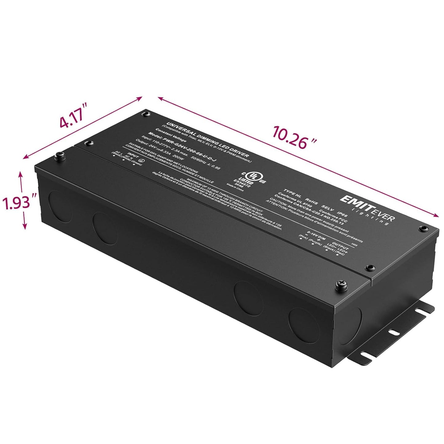 EMITEVER Dimmable Led Driver, 200W AC 110V-277V to DC 24V Transformer, 5-in-1 Dimming: ELV/MLV/TRIAC / 0-10V / 1-10V / 10V PWM/Potentiometer, Waterproof IP67 and UL Listed