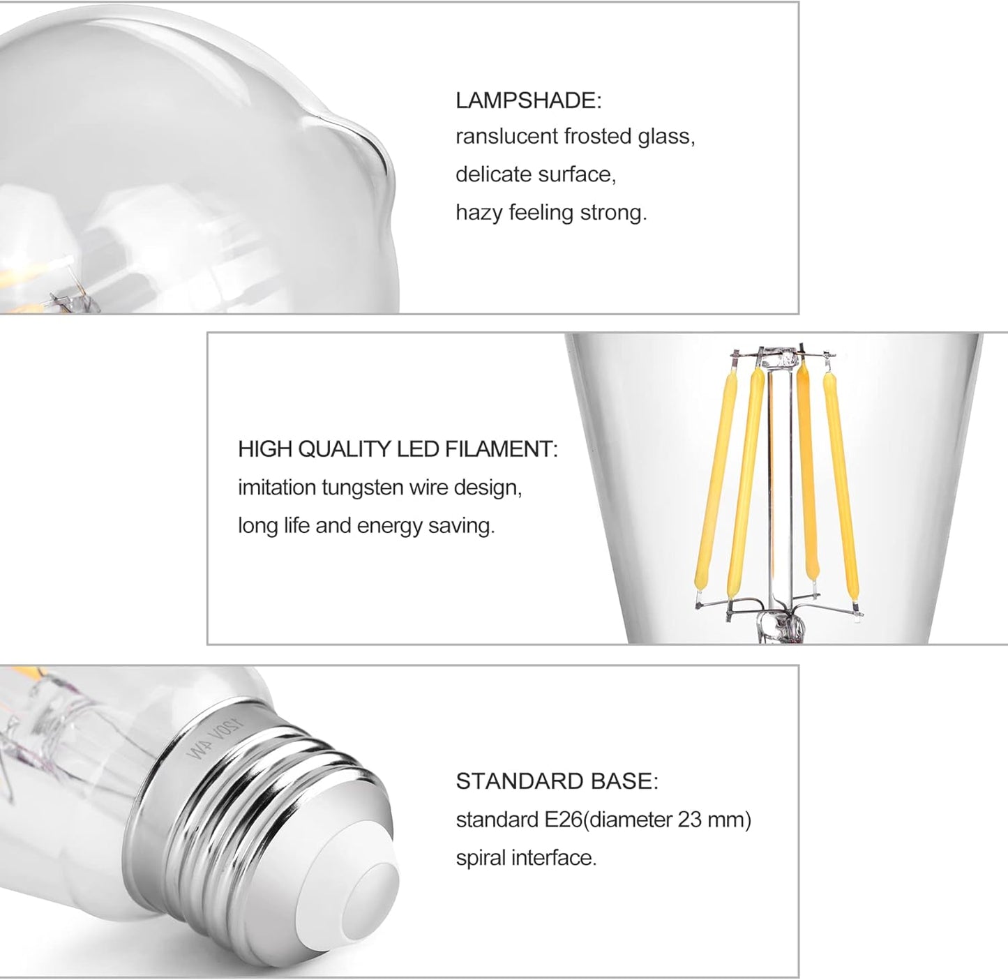LED Edison Bulb 4W,Antique 40W Vintage Edison Bulb,E26 Light Bulb Non Dimmable Led Bulb 450 Lumens 2300K Amber Warm,Pack of 3