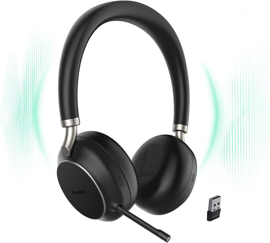 Yealink BH76 (2022 Old Edition) Wireless Headset Active Noise Cancelling (ANC) Bluetooth Headphone with Retractable Mic-Boom, Teams Certified On-Ear Headphone, up to 35h Talking Time, USB-A Dongle
