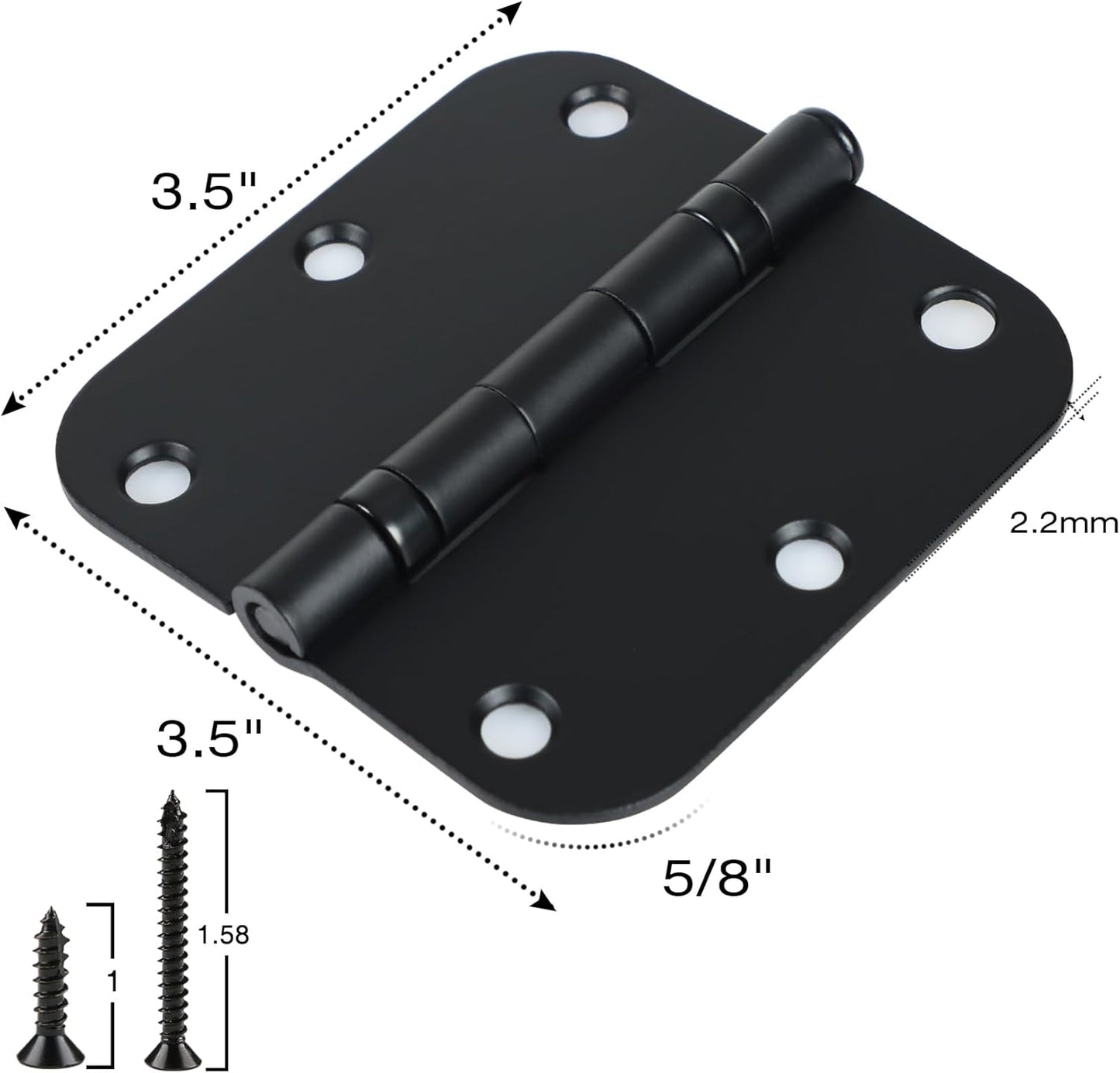 24 Pack Ball Bearing Door Hinges Matte Black 3.5 Inch 5/8"Radius Rounded Squeak Free Interior 3-1/2"Flat Iron Bifold Standard Office Bedroom Indoor for Doors 3 ½" Hardware Home House Decor Essentials